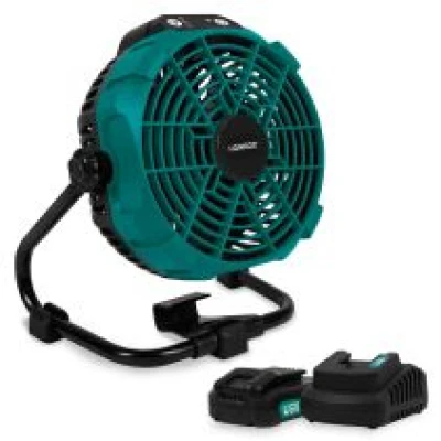 Cordless fan 20V – hybrid battery or AC powered | Incl. AC adapter – incl. 2x 2.0Ah battery and quick charger