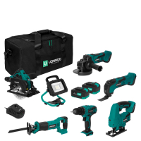 Tool set VPower 20V - 4.0Ah | Incl. 6 machines, 2 batteries, charger and heavy duty toolbag 