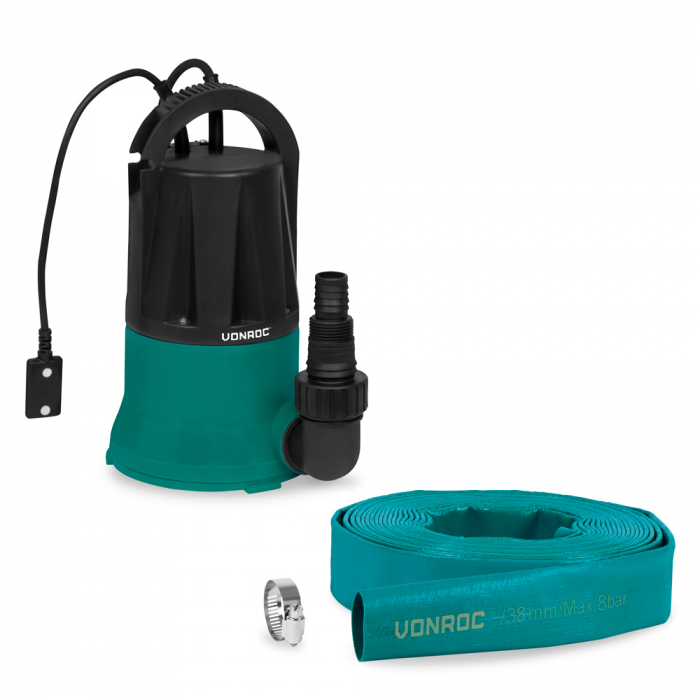 Bomba sumergible 400W – 6000 l/h – Succión plana hasta 1 mm | Set completo con manguera plana de 10 m main product photo